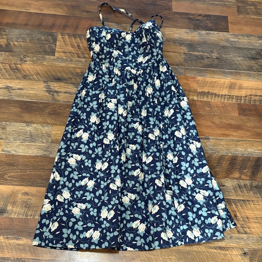 Vintage 80s Laura Ashley Navy Blue Floral Sundress